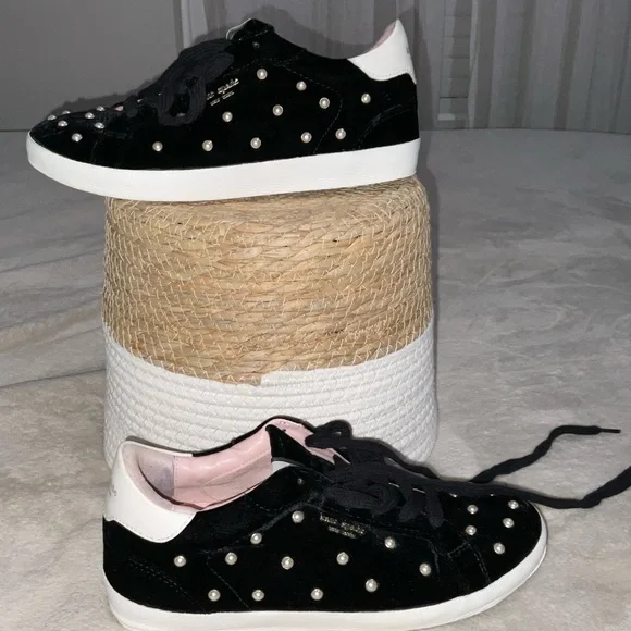 Black and White Sneakers with Pearl Accents - Picture 1 of 5
